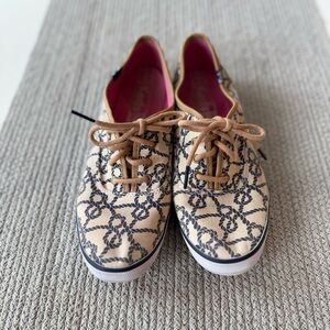 Keds Navy Tan Rope Print Nautical Canvas Sneaker Tennis Shoes Size 7.5